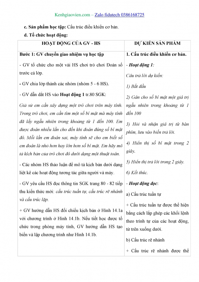 Giáo án và PPT Tin học 8 kết nối Bài 14: Cấu trúc điều khiển