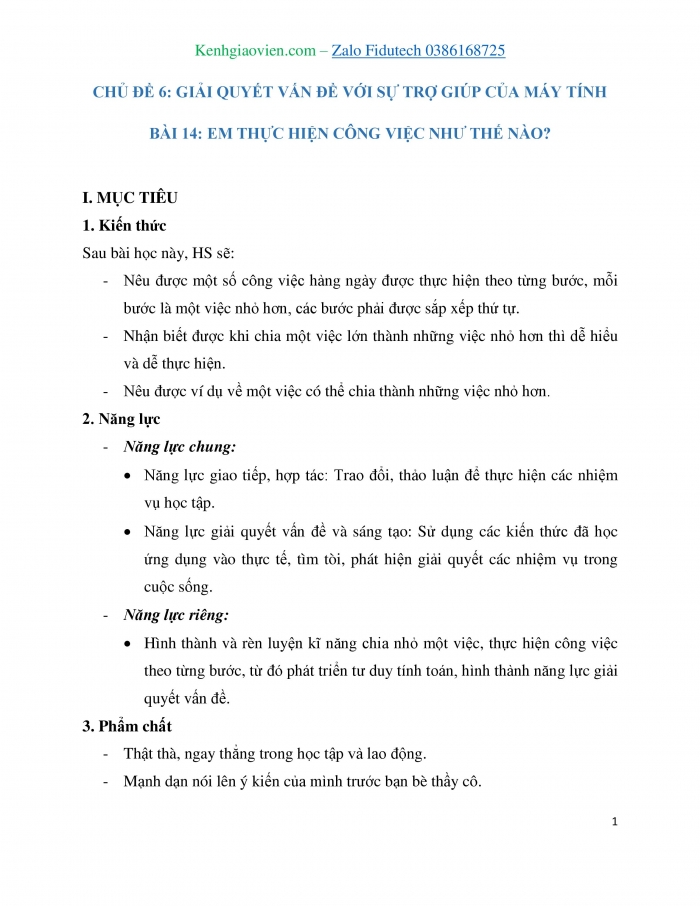 Giáo án và PPT Tin học 3 kết nối Bài 14: Em thực hiện công việc như thế nào?