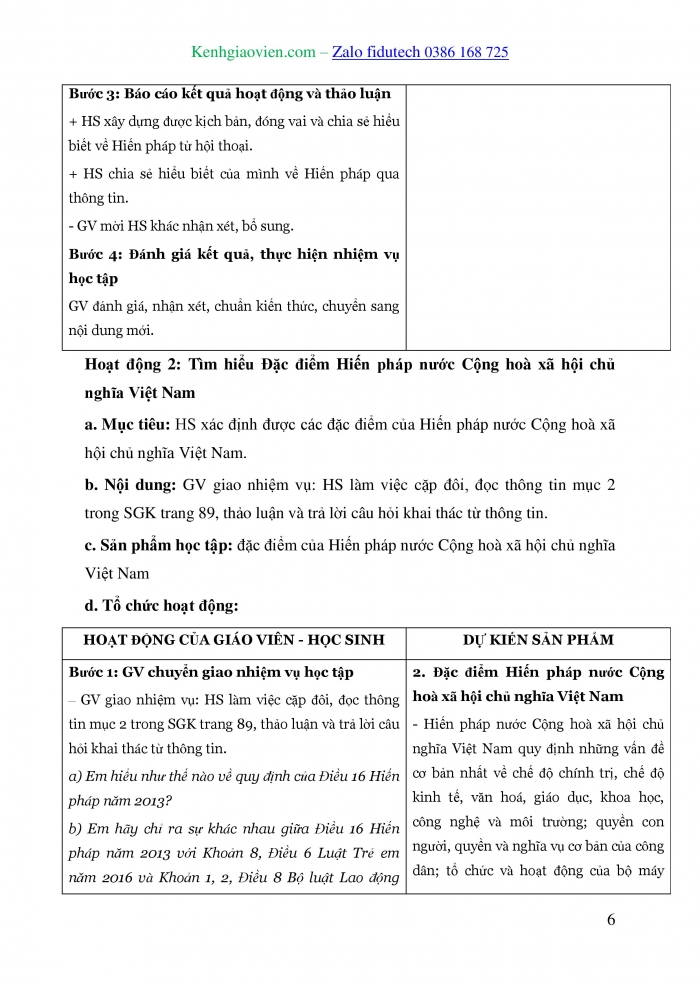 Giáo án và PPT Kinh tế pháp luật 10 cánh diều Bài 14: Hiến pháp nước Cộng hoà xã hội chủ nghĩa Việt Nam