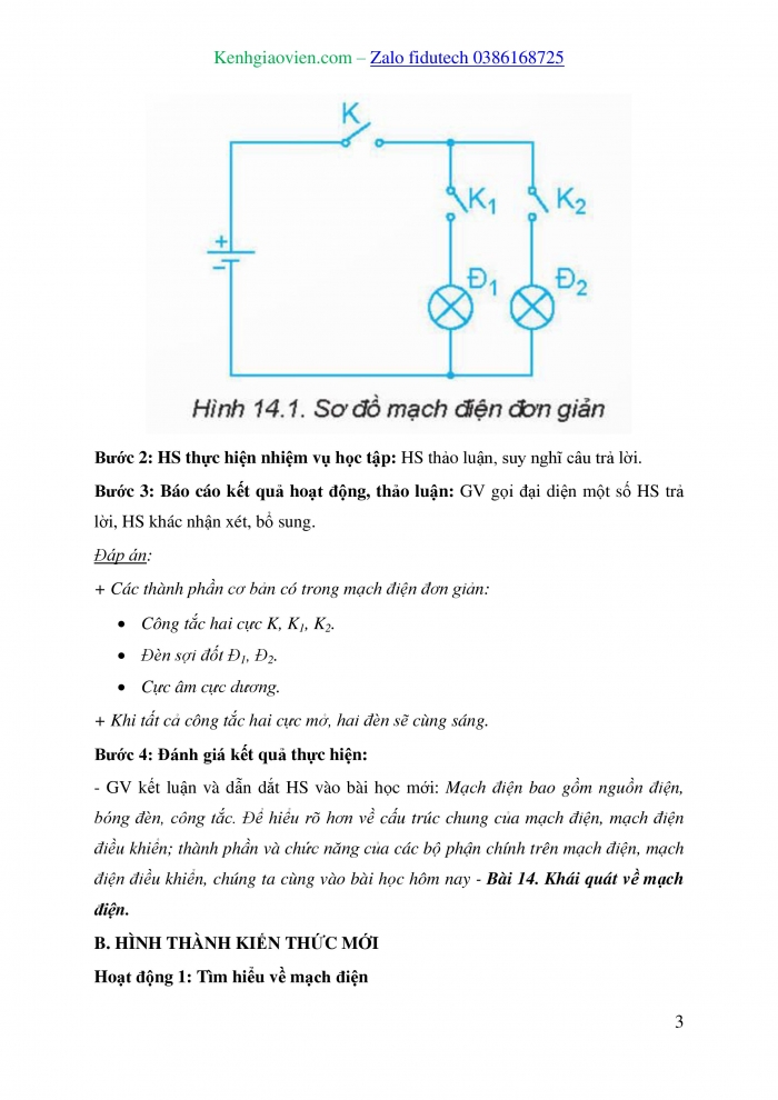 Giáo án và PPT Công nghệ 8 kết nối Bài 14: Khái quát về mạch điện