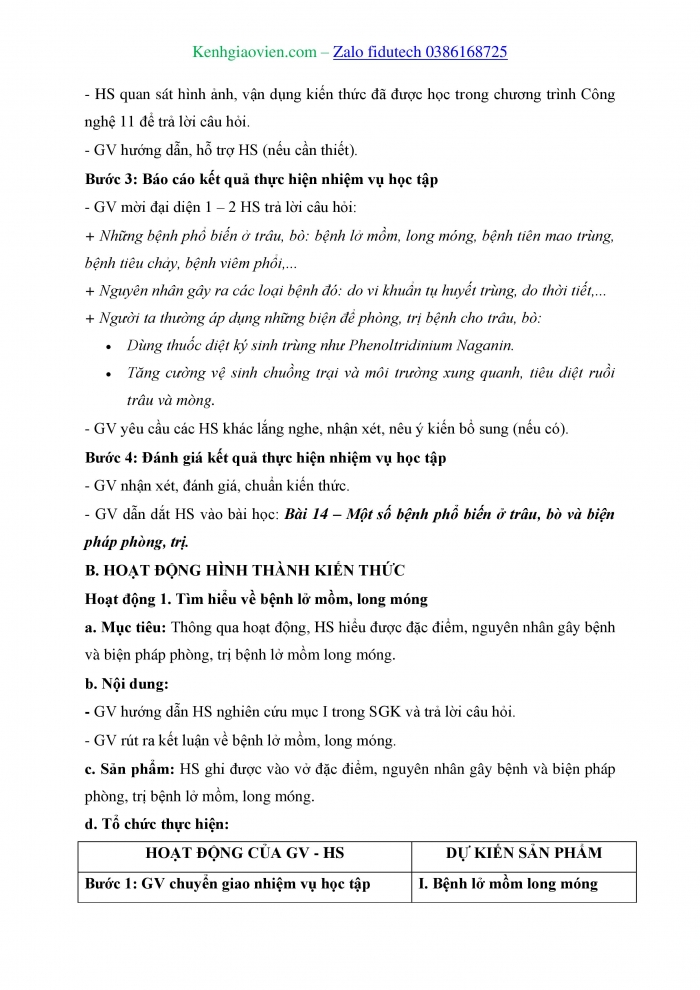 Giáo án và PPT Công nghệ chăn nuôi 11 kết nối Bài 14: Một số bệnh phổ biến ở trâu, bò và biện pháp phòng, trị