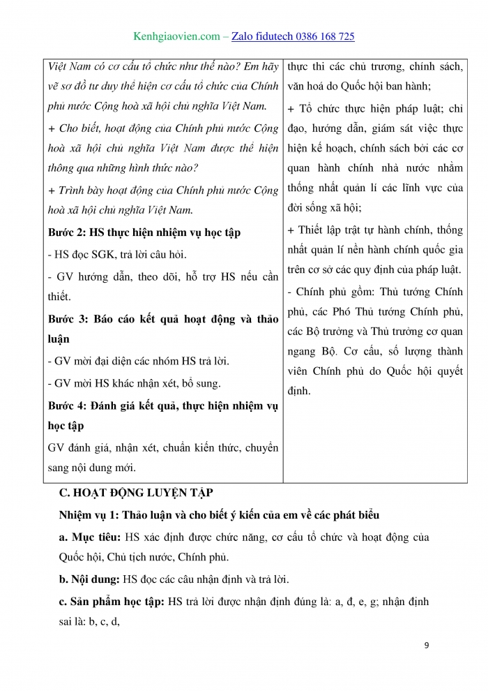 Giáo án và PPT Kinh tế pháp luật 10 chân trời Bài 14: Quốc hội, Chủ tịch nước, Chính phủ nước Cộng hoà xã hội chủ nghĩa Việt Nam