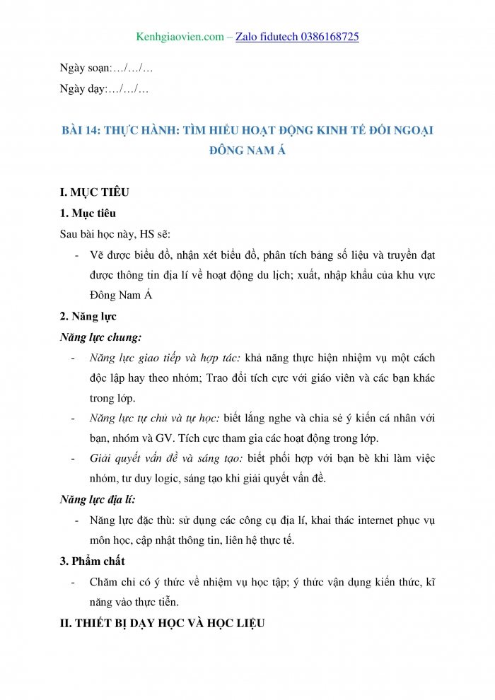 Giáo án và PPT Địa lí 11 chân trời Bài 14: Thực hành Tìm hiểu hoạt động kinh tế đối ngoại Đông Nam Á