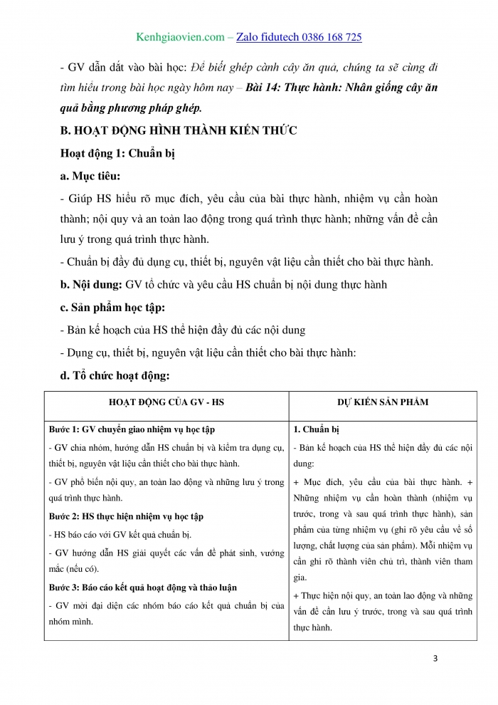 Giáo án và PPT Công nghệ trồng trọt 10 kết nối Bài 14: Thực hành Nhân giống cây ăn quả bằng phương pháp ghép