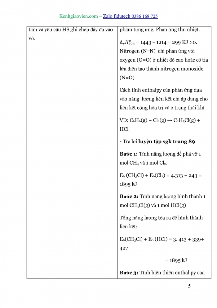 Giáo án và PPT Hoá học 10 chân trời Bài 14: Tính biến thiên enthalpy của phản ứng hoá học