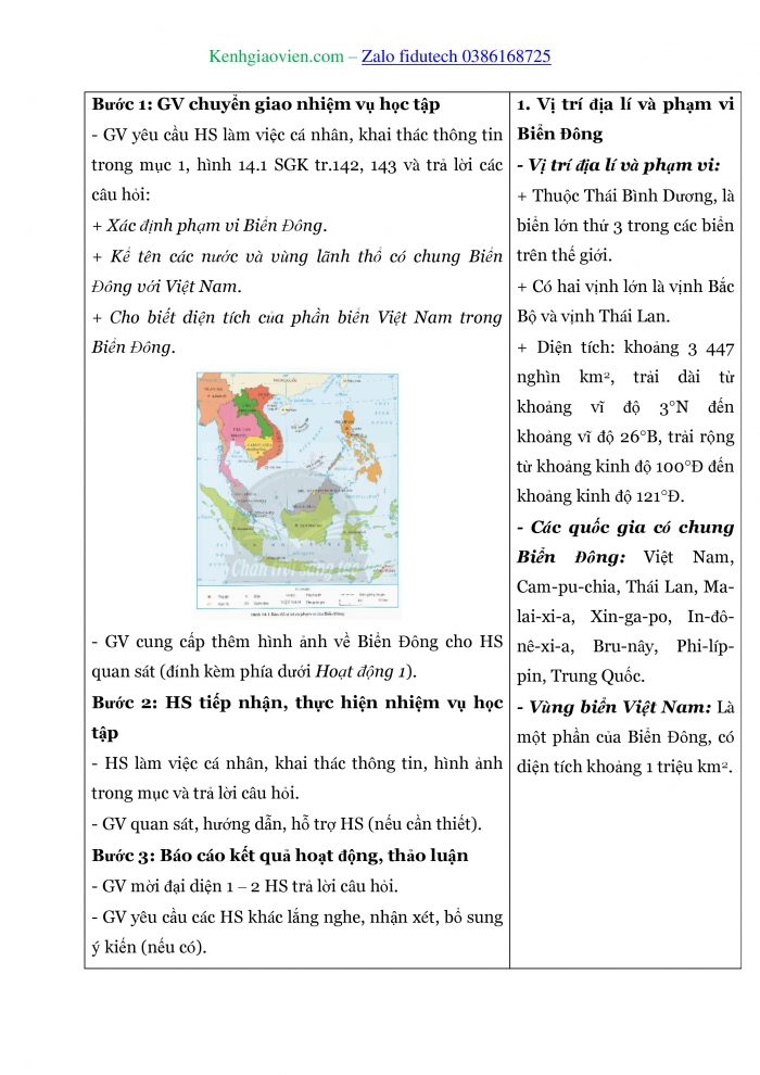 Giáo án và PPT Địa lí 8 chân trời Bài 14: Vị trí địa lí Biển Đông, các vùng biển của Việt Nam