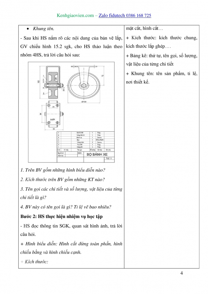 Giáo án và PPT Thiết kế và Công nghệ 10 cánh diều Bài 15: Bản vẽ lắp