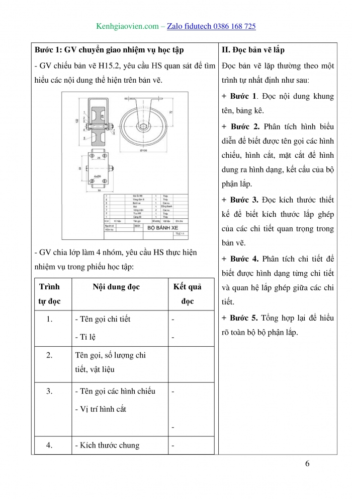 Giáo án và PPT Thiết kế và Công nghệ 10 cánh diều Bài 15: Bản vẽ lắp