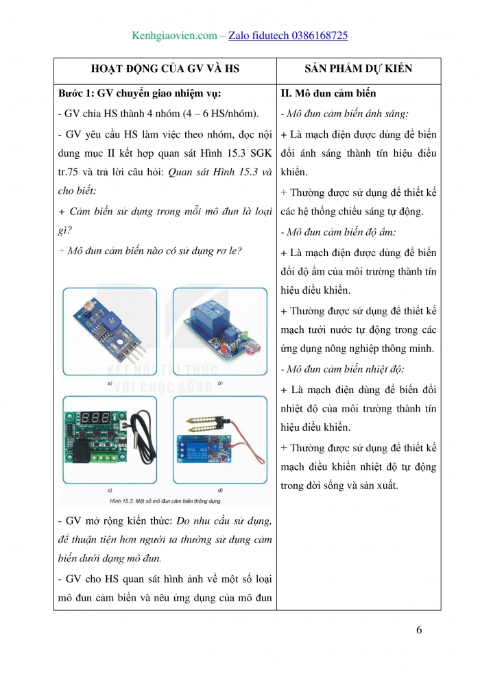 Giáo án và PPT Công nghệ 8 kết nối Bài 15: Cảm biến và mô đun cảm biến