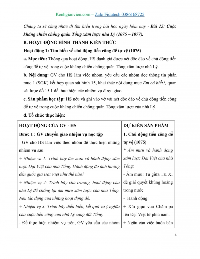 Giáo án và PPT Lịch sử 7 cánh diều Bài 15: Cuộc kháng chiến chống quân Tống xâm lược của nhà Lý (1075 - 1077)