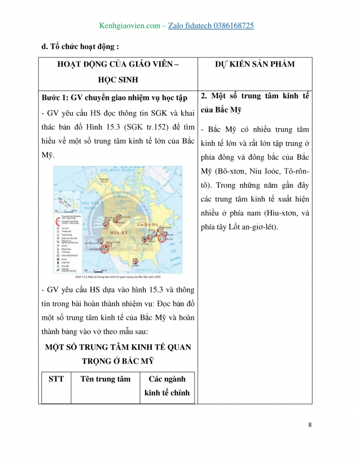 Giáo án và PPT Địa lí 7 chân trời Bài 15: Phương thức con người khai thác tự nhiên bền vững, một số trung tâm kinh tế của Bắc Mỹ