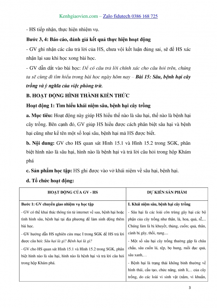 Giáo án và PPT Công nghệ trồng trọt 10 kết nối Bài 15: Sâu, bệnh hại cây trồng và ý nghĩa của việc phòng trừ