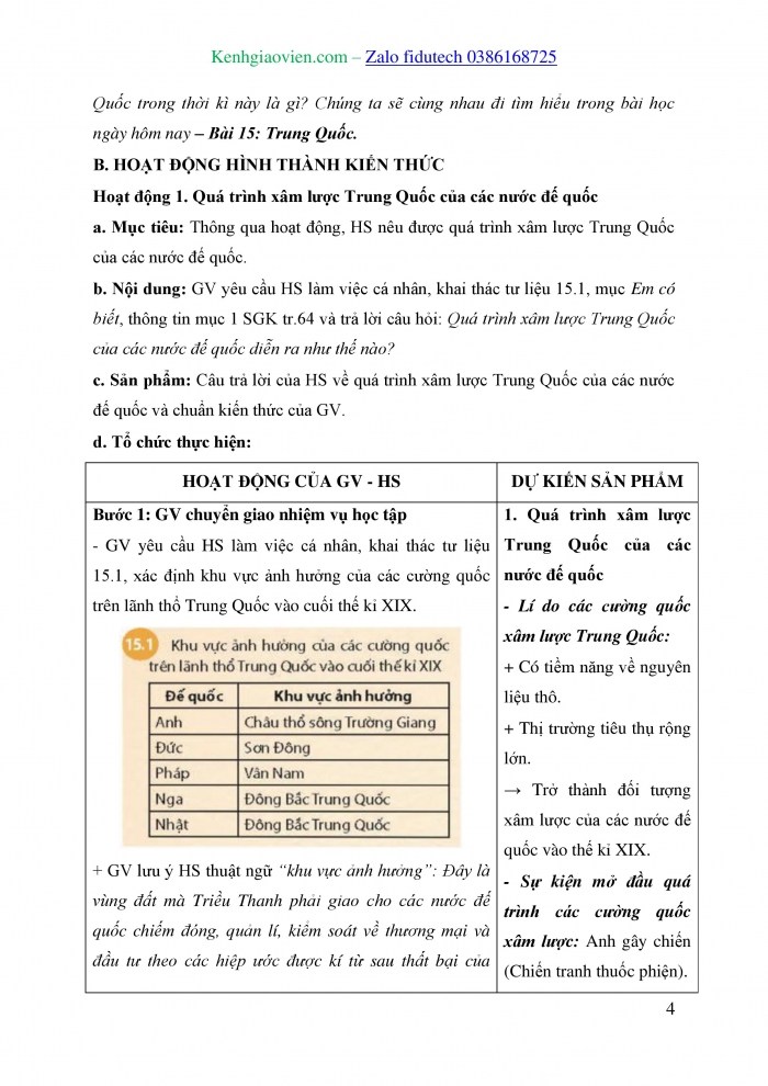 Giáo án và PPT Lịch sử 8 chân trời Bài 15: Trung Quốc