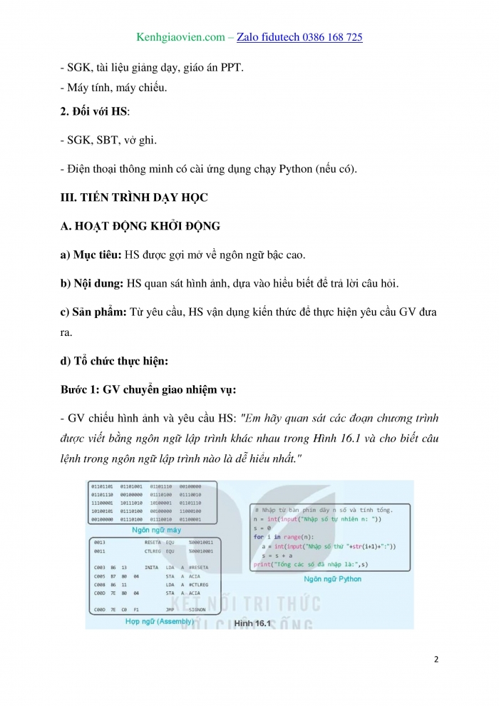 Giáo án và PPT Tin học 10 kết nối Bài 16: Ngôn ngữ lập trình bậc cao và Python