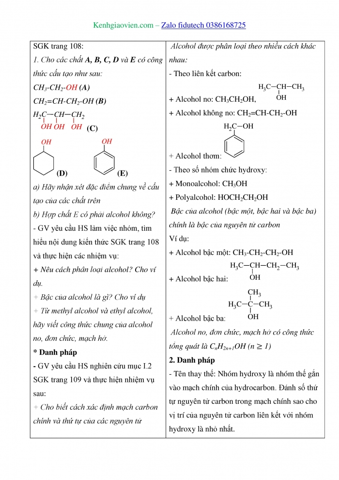 Giáo án và PPT Hoá học 11 cánh diều Bài 16: Alcohol