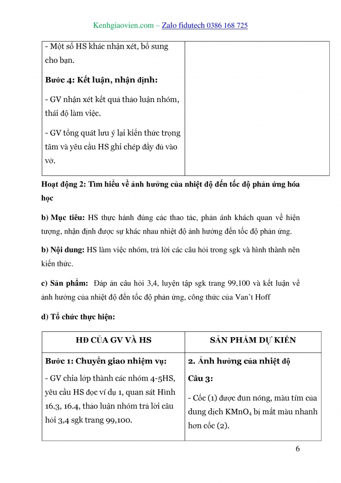 Giáo án và PPT Hoá học 10 chân trời Bài 16: Các yếu tố ảnh hưởng đến tốc độ phản ứng hoá học