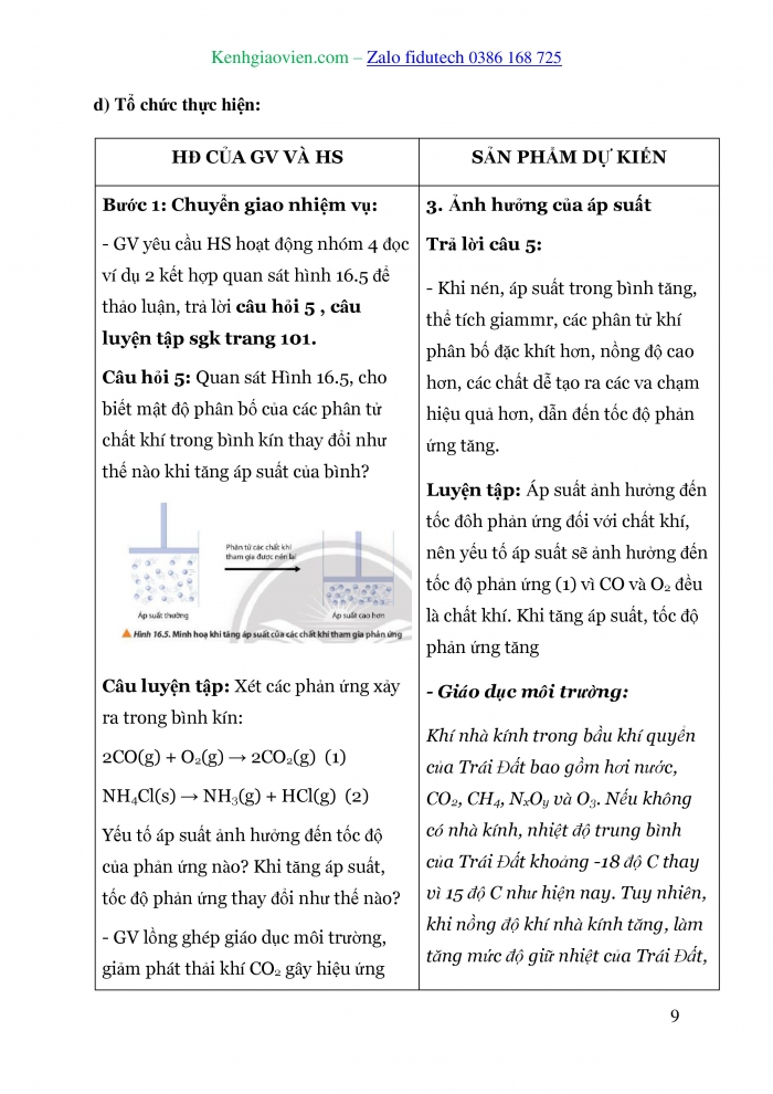 Giáo án và PPT Hoá học 10 chân trời Bài 16: Các yếu tố ảnh hưởng đến tốc độ phản ứng hoá học