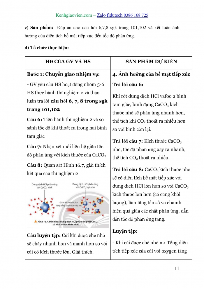 Giáo án và PPT Hoá học 10 chân trời Bài 16: Các yếu tố ảnh hưởng đến tốc độ phản ứng hoá học