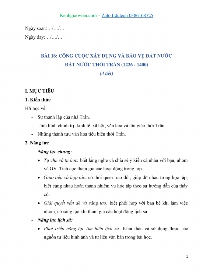 Giáo án và PPT Lịch sử 7 chân trời Bài 16: Công cuộc xây dựng đất nước thời Trần (1226 – 1400)