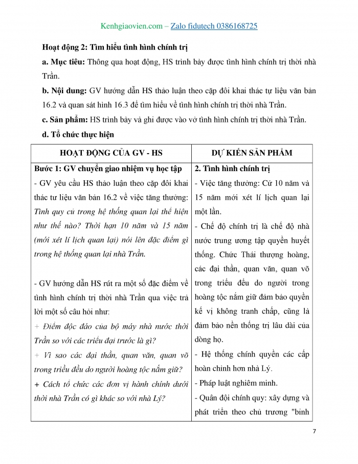 Giáo án và PPT Lịch sử 7 chân trời Bài 16: Công cuộc xây dựng đất nước thời Trần (1226 – 1400)