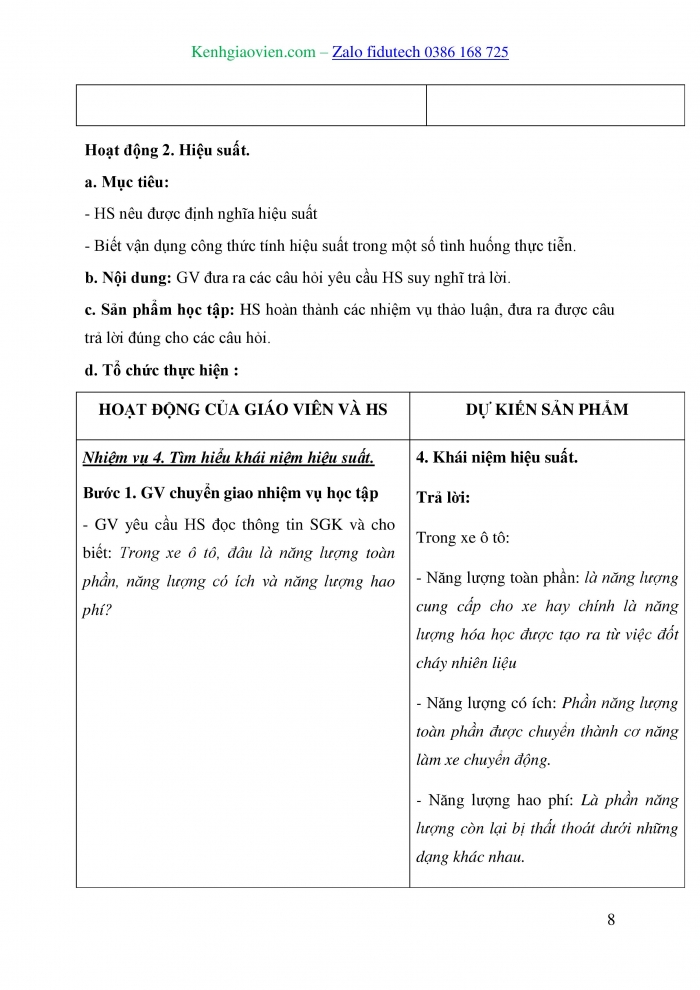 Giáo án và PPT Vật lí 10 chân trời Bài 16: Công suất – Hiệu suất