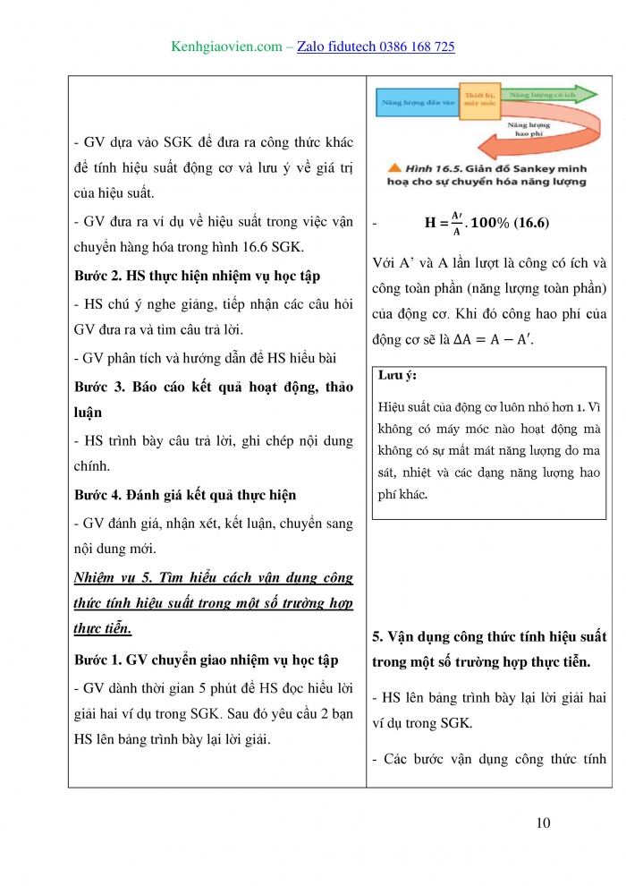 Giáo án và PPT Vật lí 10 chân trời Bài 16: Công suất – Hiệu suất