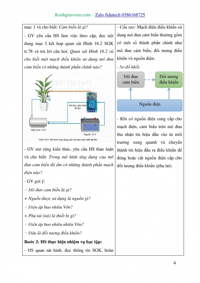 Giáo án và PPT Công nghệ 8 kết nối Bài 16: Mạch điện điều khiển sử dụng mô đun cảm biến