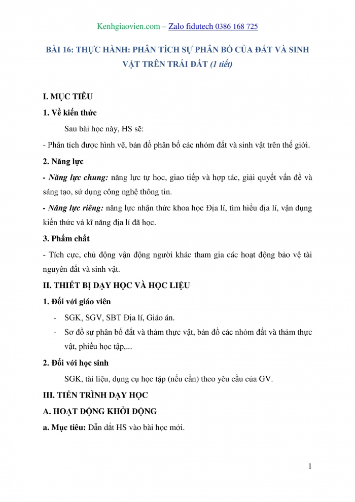 Giáo án và PPT Địa lí 10 chân trời Bài 16: Thực hành Phân tích sự phân bố của đất và sinh vật trên Trái Đất