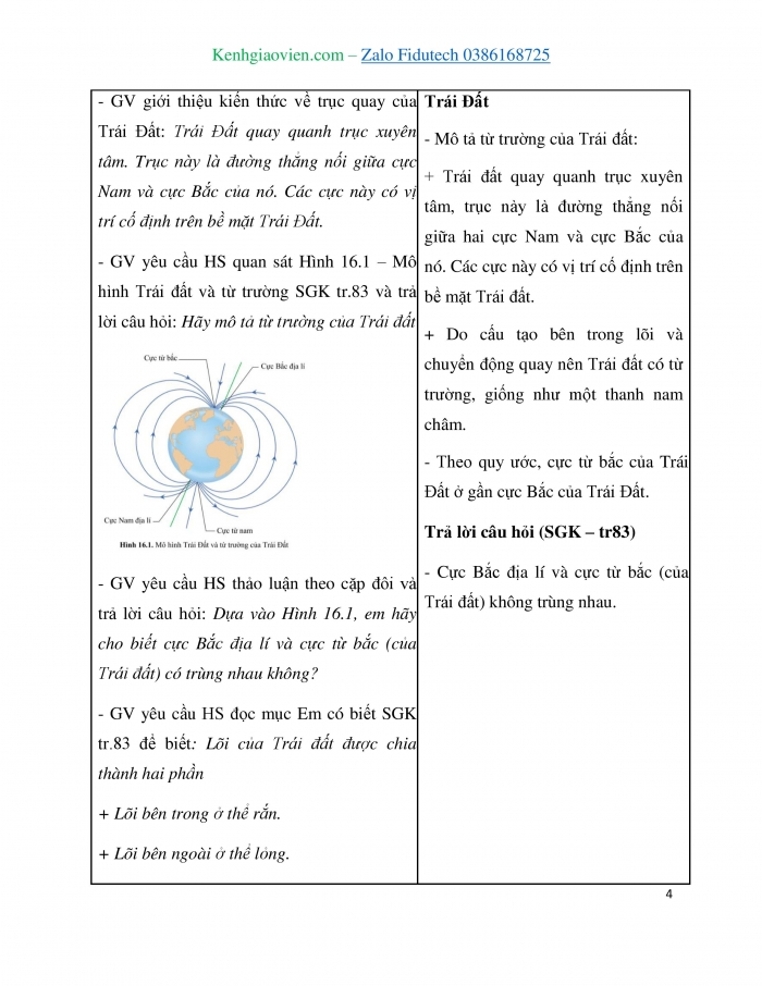 Giáo án và PPT KHTN 7 cánh diều Bài 16: Từ trường Trái Đất