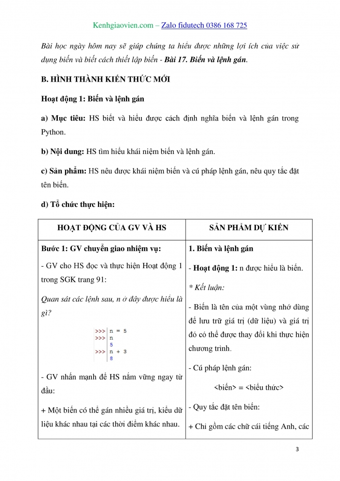 Giáo án và PPT Tin học 10 kết nối Bài 17: Biến và lệnh gán