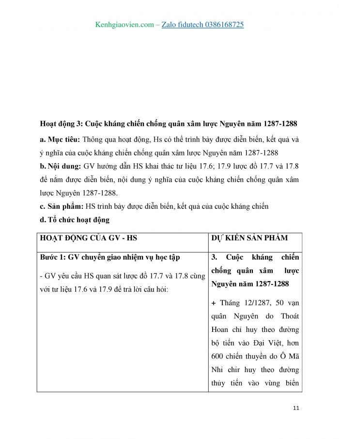 Giáo án và PPT Lịch sử 7 chân trời Bài 17: Ba lần kháng chiến chống quân xâm lược Mông - Nguyên