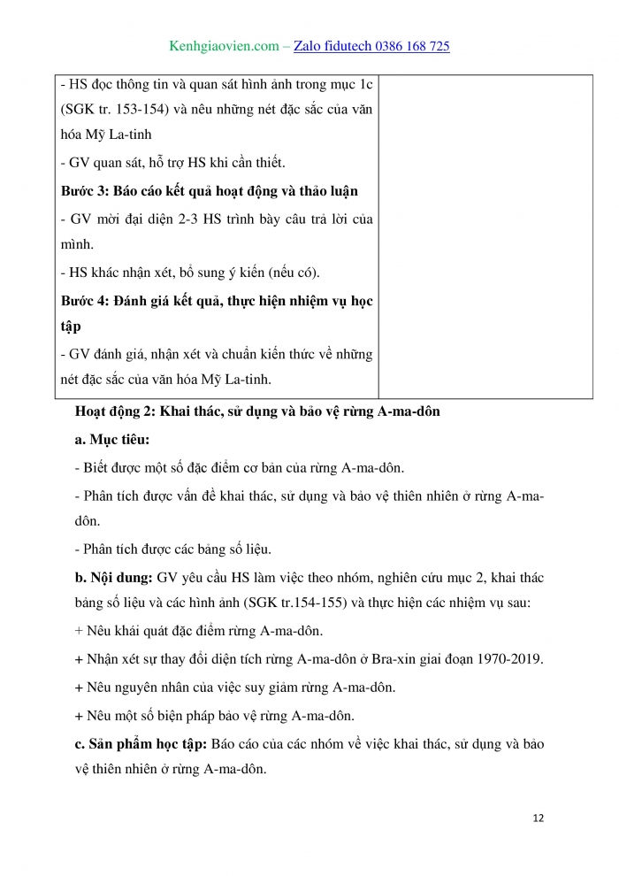 Giáo án và PPT Địa lí 7 kết nối Bài 17: Đặc điểm dân cư, xã hội Trung và Nam Mỹ, khai thác, sử dụng và bảo vệ rừng A-ma-dôn