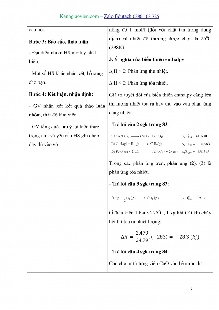 Giáo án và PPT Hoá học 10 kết nối Bài 17: Biến thiên enthalpy trong các phản ứng hoá học