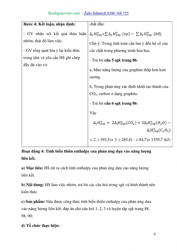 Giáo án và PPT Hoá học 10 kết nối Bài 17: Biến thiên enthalpy trong các phản ứng hoá học