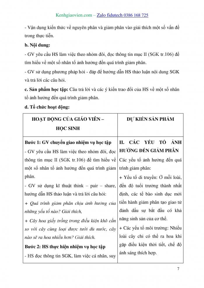 Giáo án và PPT Sinh học 10 kết nối Bài 17: Giảm phân