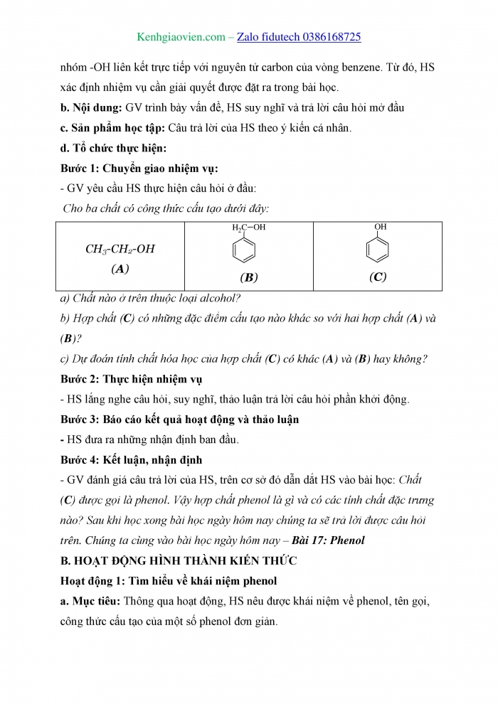 Giáo án và PPT Hoá học 11 cánh diều Bài 17: Phenol