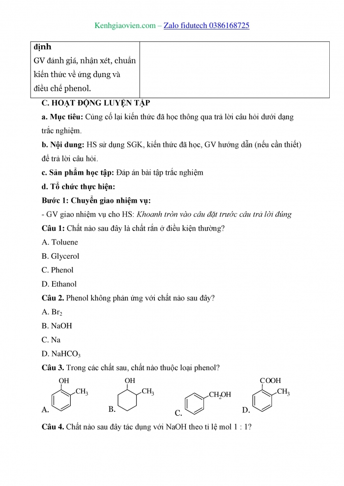 Giáo án và PPT Hoá học 11 cánh diều Bài 17: Phenol