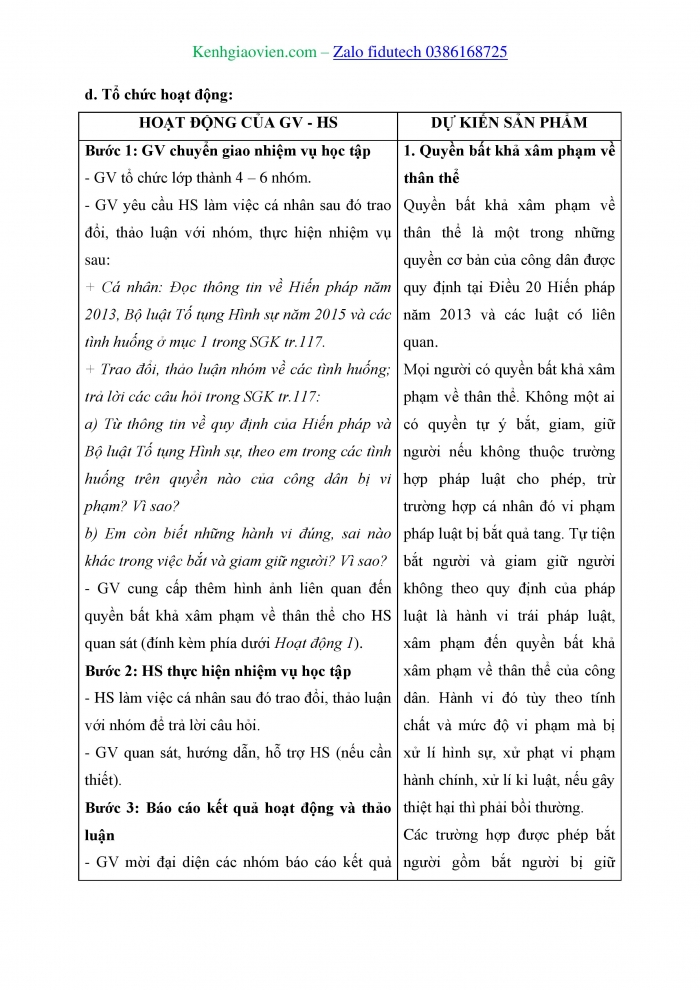 Giáo án và PPT Kinh tế pháp luật 11 cánh diều Bài 17: Quyền bất khả xâm phạm về thân thể, được pháp luật bảo hộ về tính mạng, sức khỏe, danh dự và nhân phẩm