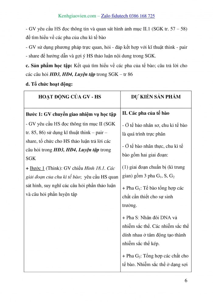 Giáo án và PPT Sinh học 10 chân trời Bài 18: Chu kì tế bào