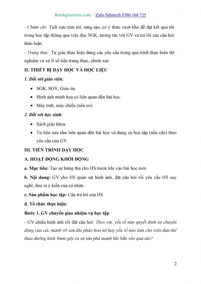 Giáo án và PPT Vật lí 10 chân trời Bài 18: Động lượng và định luật bảo toàn động lượng