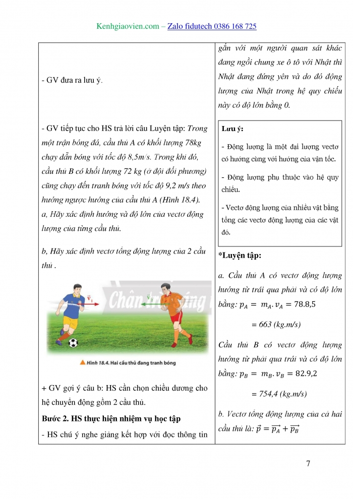 Giáo án và PPT Vật lí 10 chân trời Bài 18: Động lượng và định luật bảo toàn động lượng