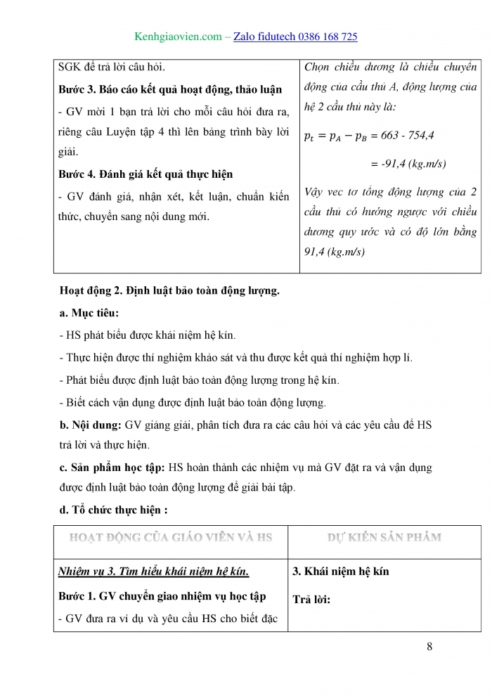 Giáo án và PPT Vật lí 10 chân trời Bài 18: Động lượng và định luật bảo toàn động lượng