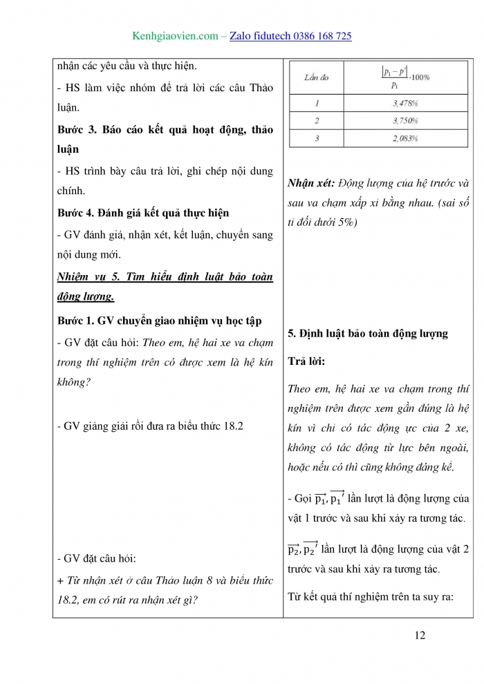 Giáo án và PPT Vật lí 10 chân trời Bài 18: Động lượng và định luật bảo toàn động lượng