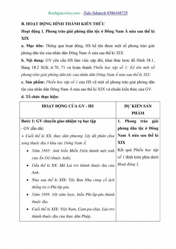 Giáo án và PPT Lịch sử 8 chân trời Bài 18: Đông Nam Á