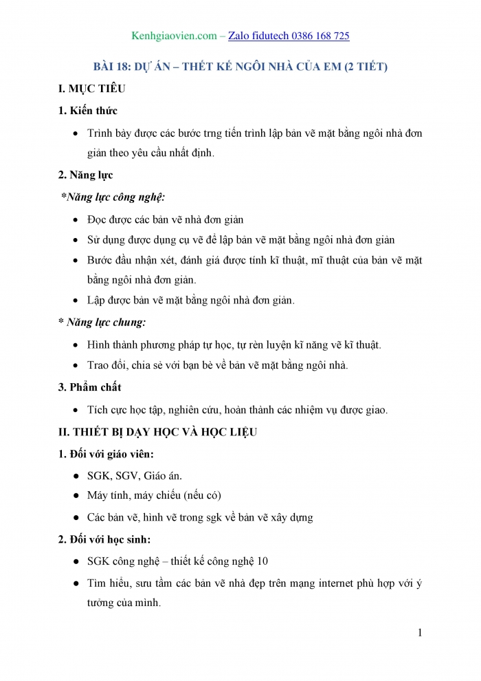 Giáo án và PPT Thiết kế và Công nghệ 10 cánh diều Bài 18: Dự án Thiết kế ngôi nhà của em