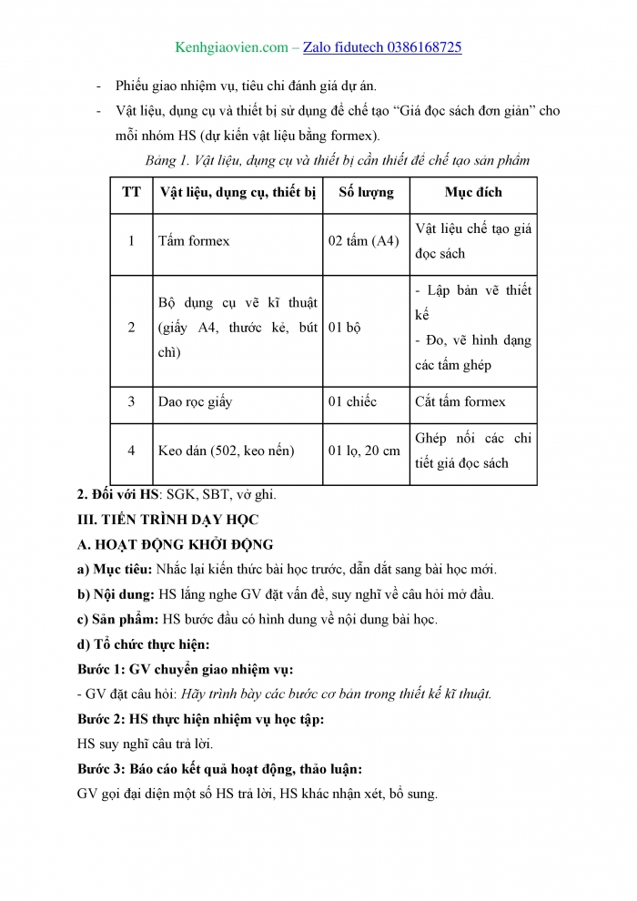 Giáo án và PPT Công nghệ 8 cánh diều Bài 18: Dự án Thiết kế giá đọc sách