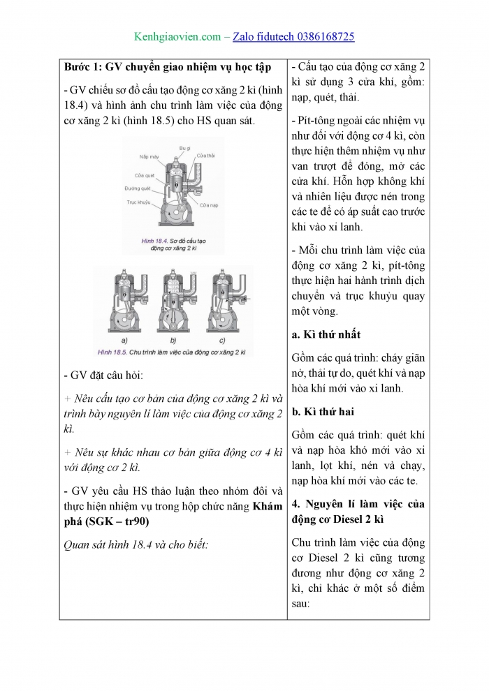 Giáo án và PPT Công nghệ cơ khí 11 kết nối Bài 18: Nguyên lí làm việc của động cơ đốt trong