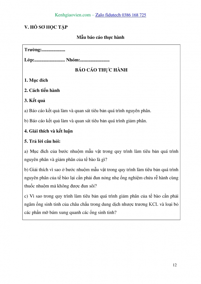 Giáo án và PPT Sinh học 10 kết nối Bài 18 Thực hành: Làm và quan sát tiêu bản quá trình nguyên phân và giảm phân