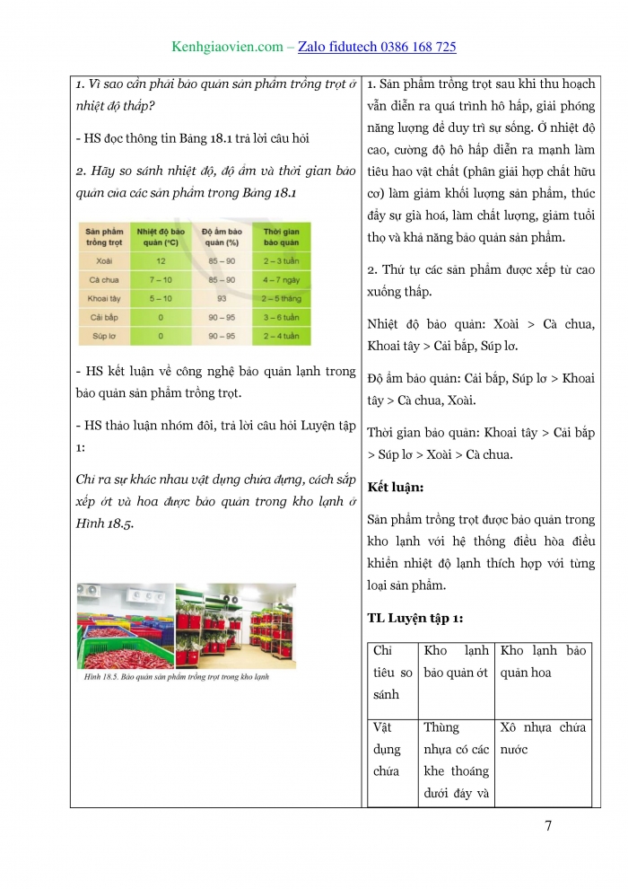 Giáo án và PPT Công nghệ trồng trọt 10 cánh diều Bài 18: Ứng dụng công nghệ cao trong thu hoạch, bảo quản và chế biến sản phẩm trồng trọt