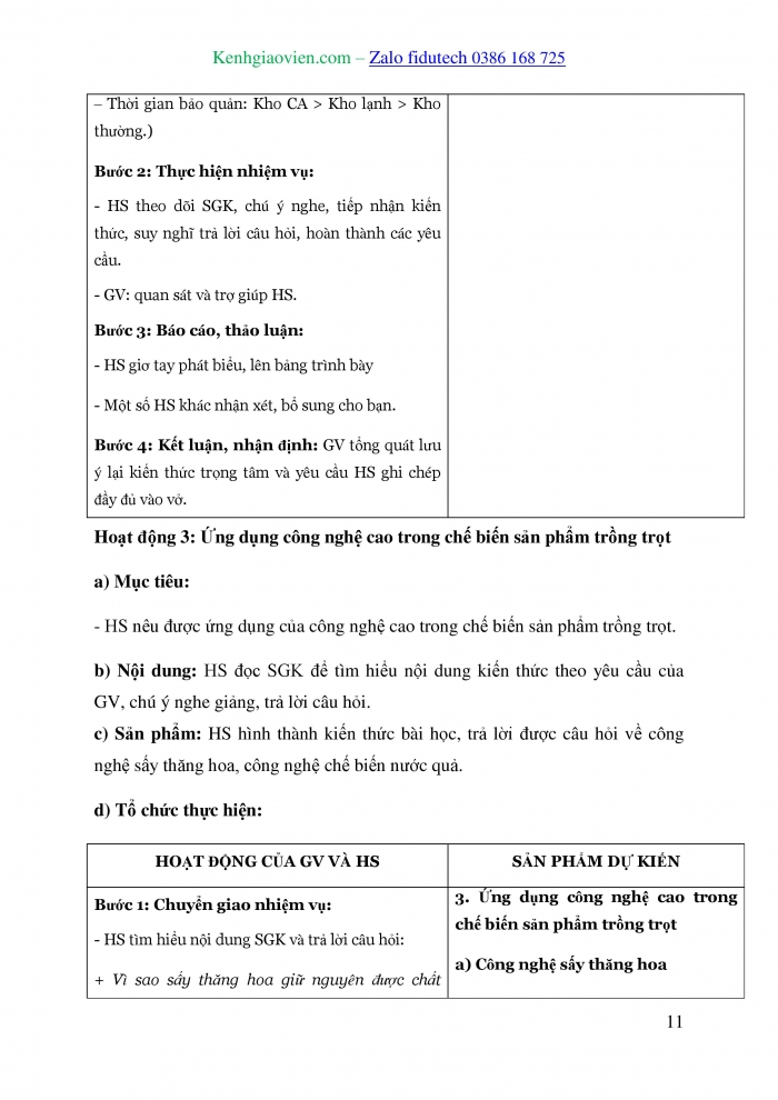 Giáo án và PPT Công nghệ trồng trọt 10 cánh diều Bài 18: Ứng dụng công nghệ cao trong thu hoạch, bảo quản và chế biến sản phẩm trồng trọt